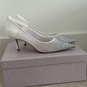 Jimmy Choo Glittering White and Silver Heels